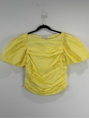 Endless Rose Yellow Ruched Puff Sleeve Blouse Romantic Coquette M Feminine Top